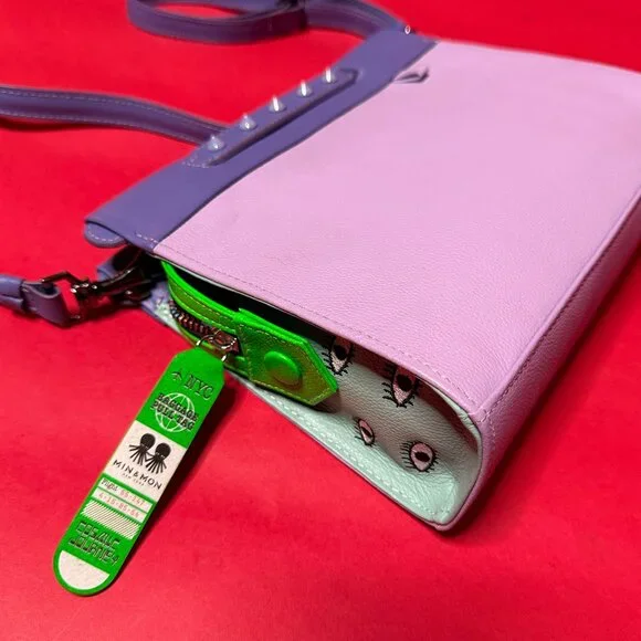 Min & Mon Leather Crossbody Bag – Lavender & Lilac with Neon Green Accents - Picture 1 of 12